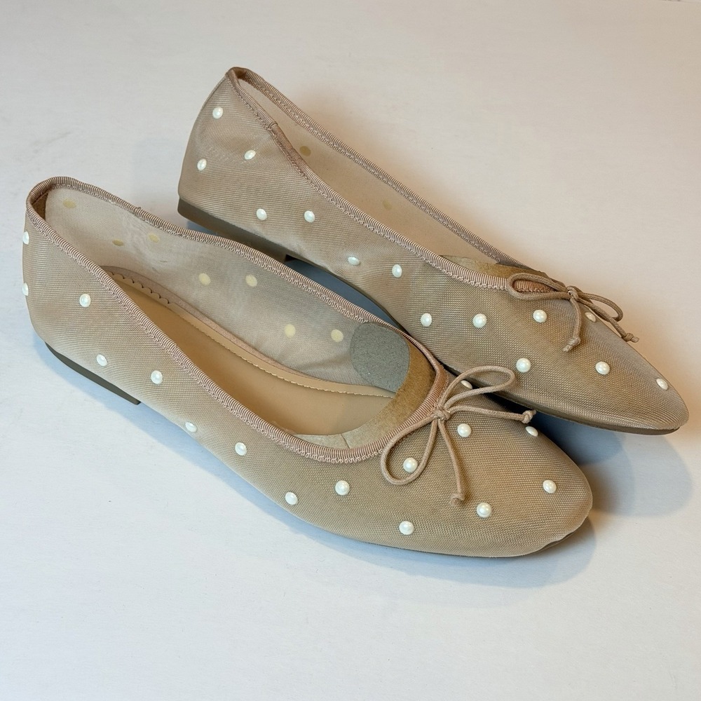 On 34th Women's Size-10M Mesh Pearl Ballet Flats - Nude